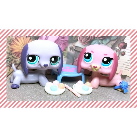 Authentic Littlest Pet Shop LPS Dachshund Dog Twin Puppy 1306 1367 Accessories - Picture 2 of 6